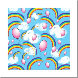 rainbow, balls and clouds Posters and Art